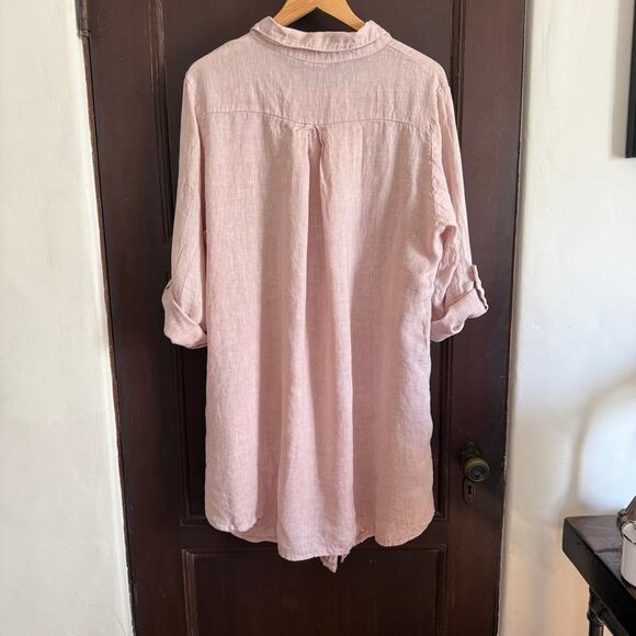 SUZY D London | Pink Linen Shirt Dress Swim Cover Up Tunic Top | One Size - Picture 3 of 10